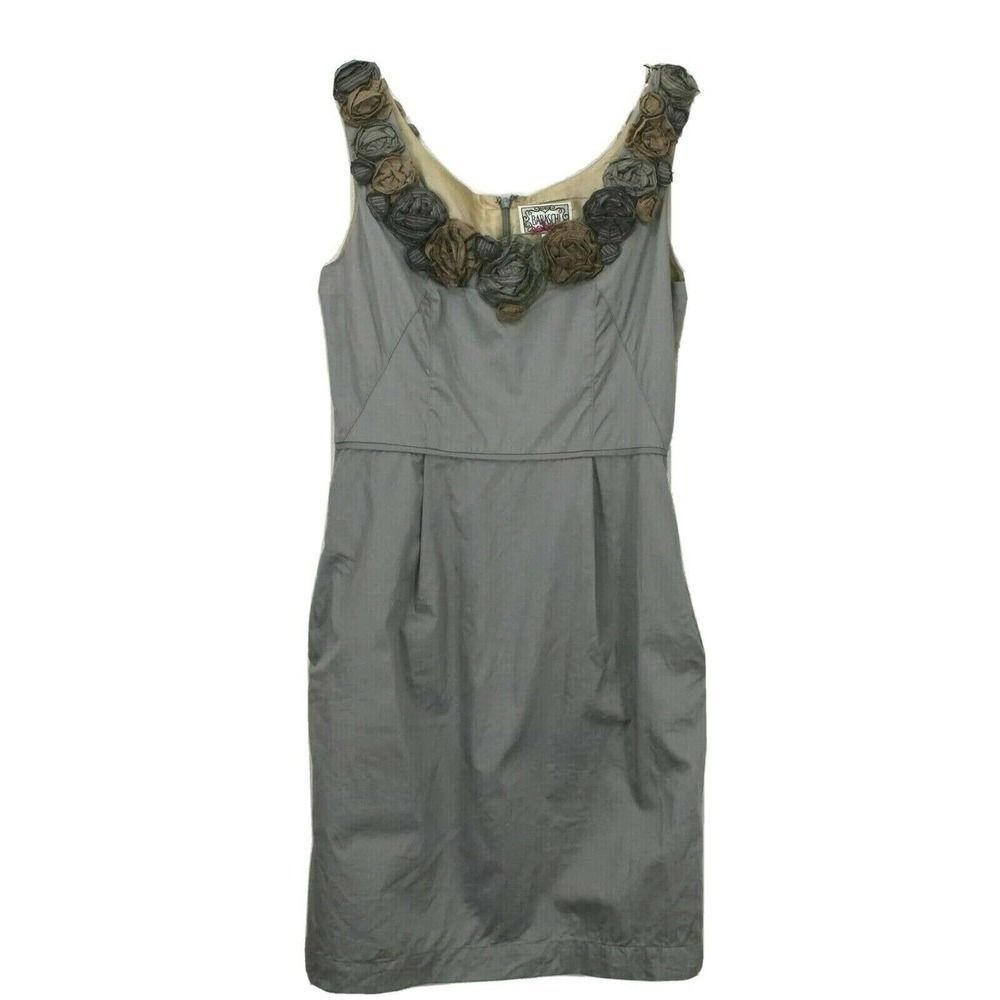 Yoana Baraschi Sleeveless Sheath‎ Dress Gray Cocktail Wedding Flowers Pockets 2